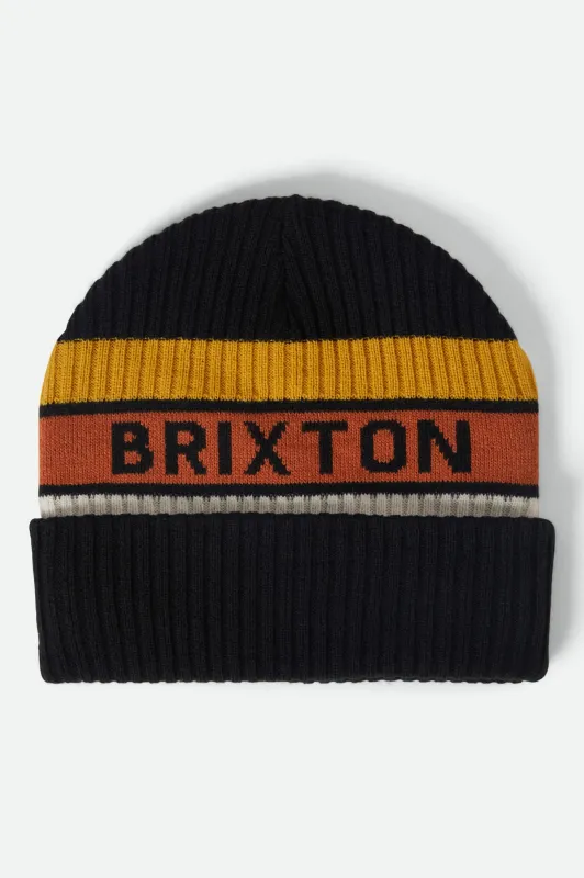 Rainier Striped Beanie - Black/Yellow/Orange made by Brixton