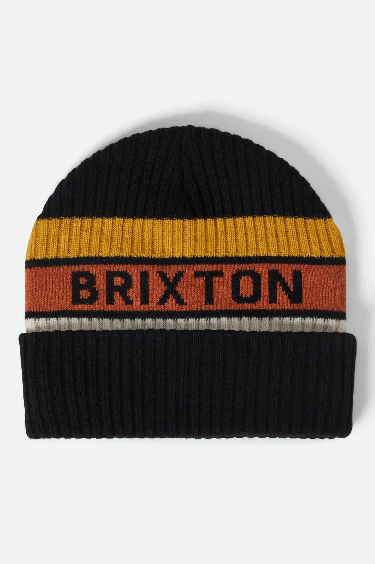 Rainier Striped Beanie - Black/Yellow/Orange sold by Brixton