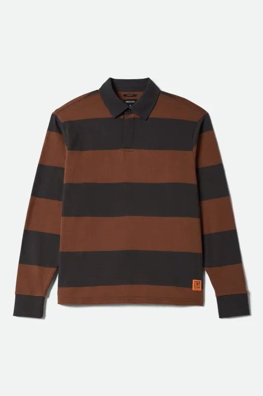 Union Heavyweight Rugby Polo - Washed Black/Pinecown Brown made by Brixton