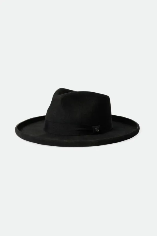 Victoria Felt Fedora - Black Worn Wash sold by Brixton