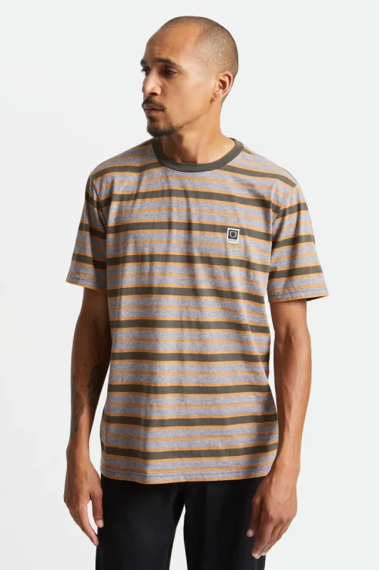 Hilt Multi Stripe S/S Knit - Washed Black/Heather Grey Sun Wash sold by Brixton