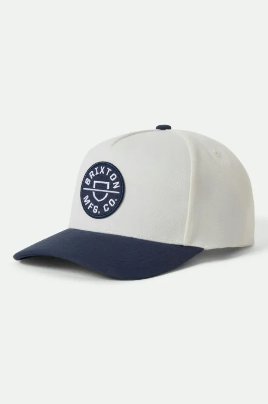 Crest Netplus Snapback - Mood Indigo/Off White sold by Brixton