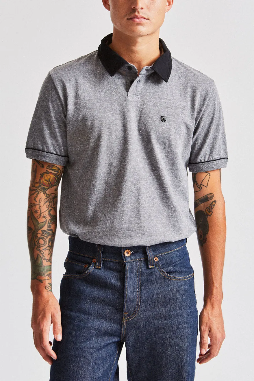Carlos S/S Polo Knit - Heather Grey/Black sold by Brixton