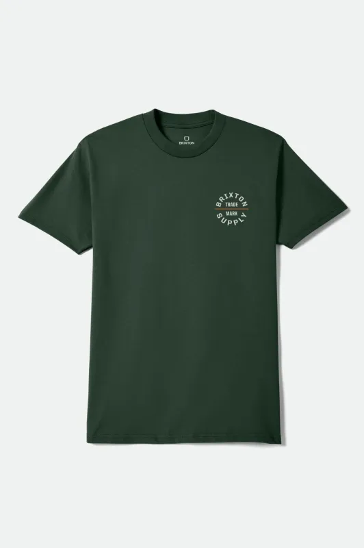 Oath Short Sleeve Standard T-Shirt - Forest Green/Off White/Rust sold by Brixton