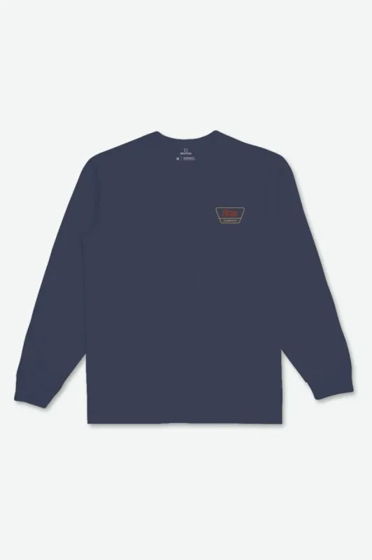 Linwood L/S Tee - Washed Navy/Barn Red/Mustard sold by Brixton