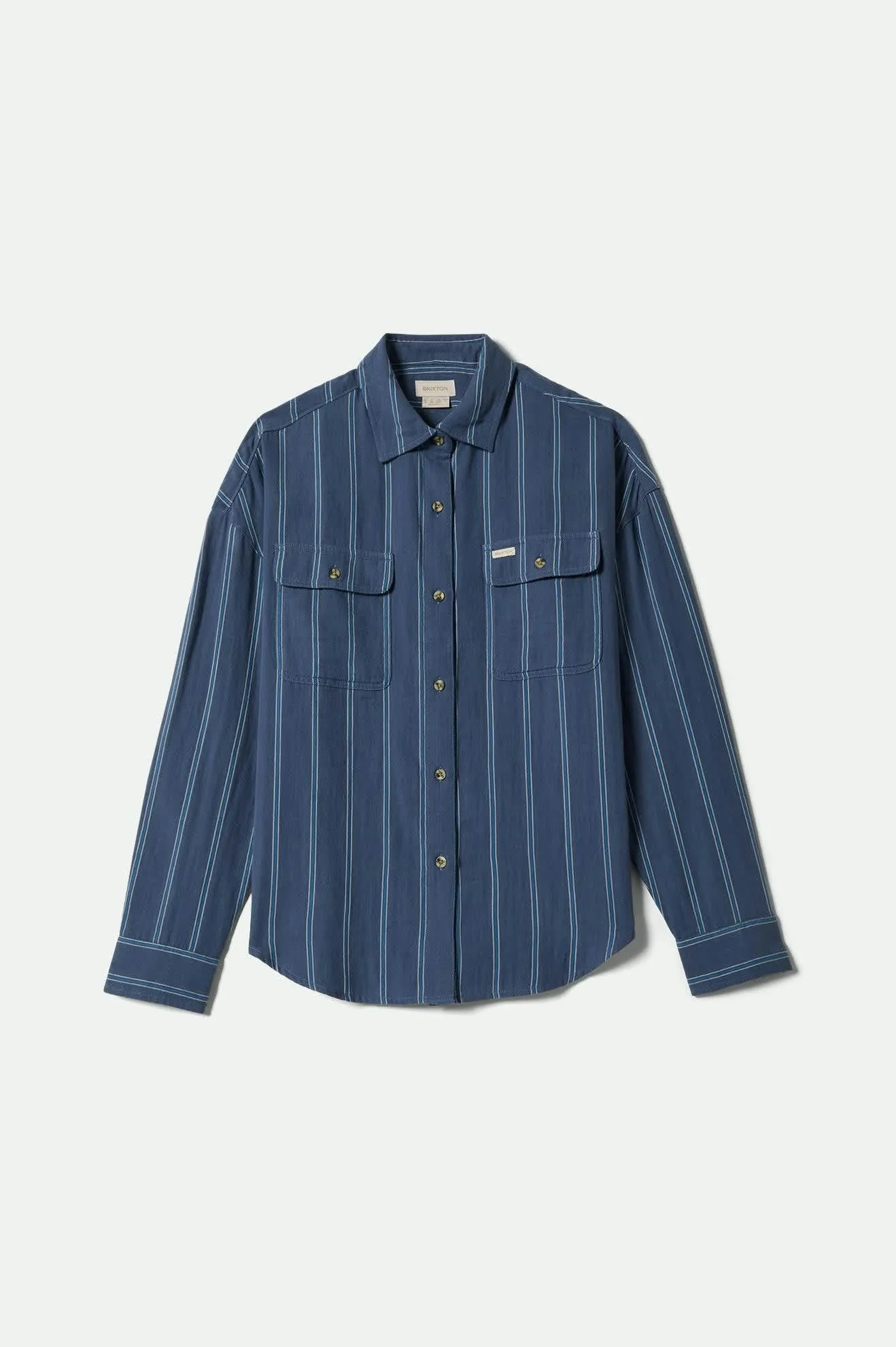 Wandering L/S Overshirt - Berring Sea/White sold by Brixton