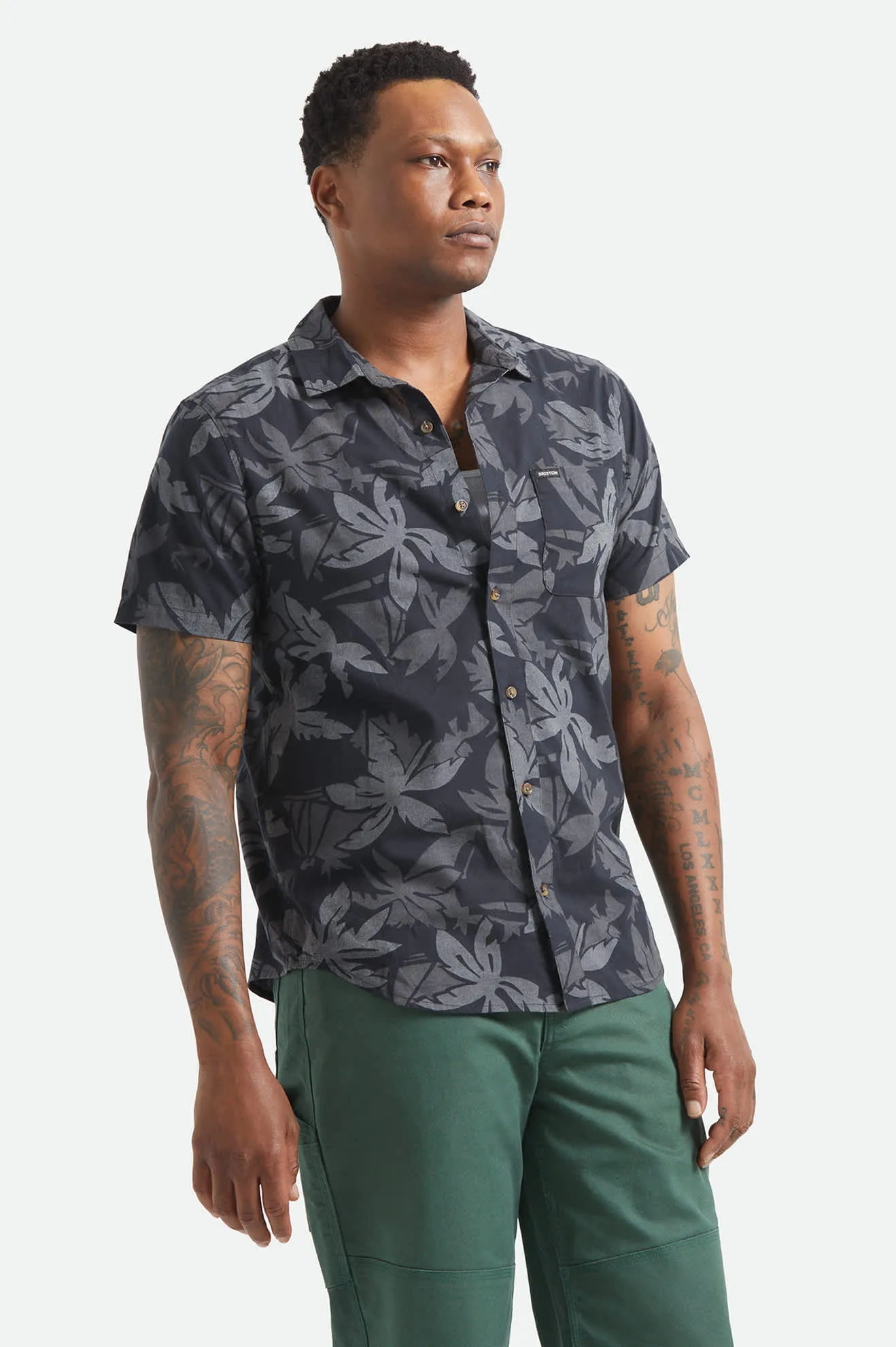 Charter Print Short Sleeve Shirt - Black/Trooper/Future Grey Palm Floral sold by Brixton product image thumbnail 2