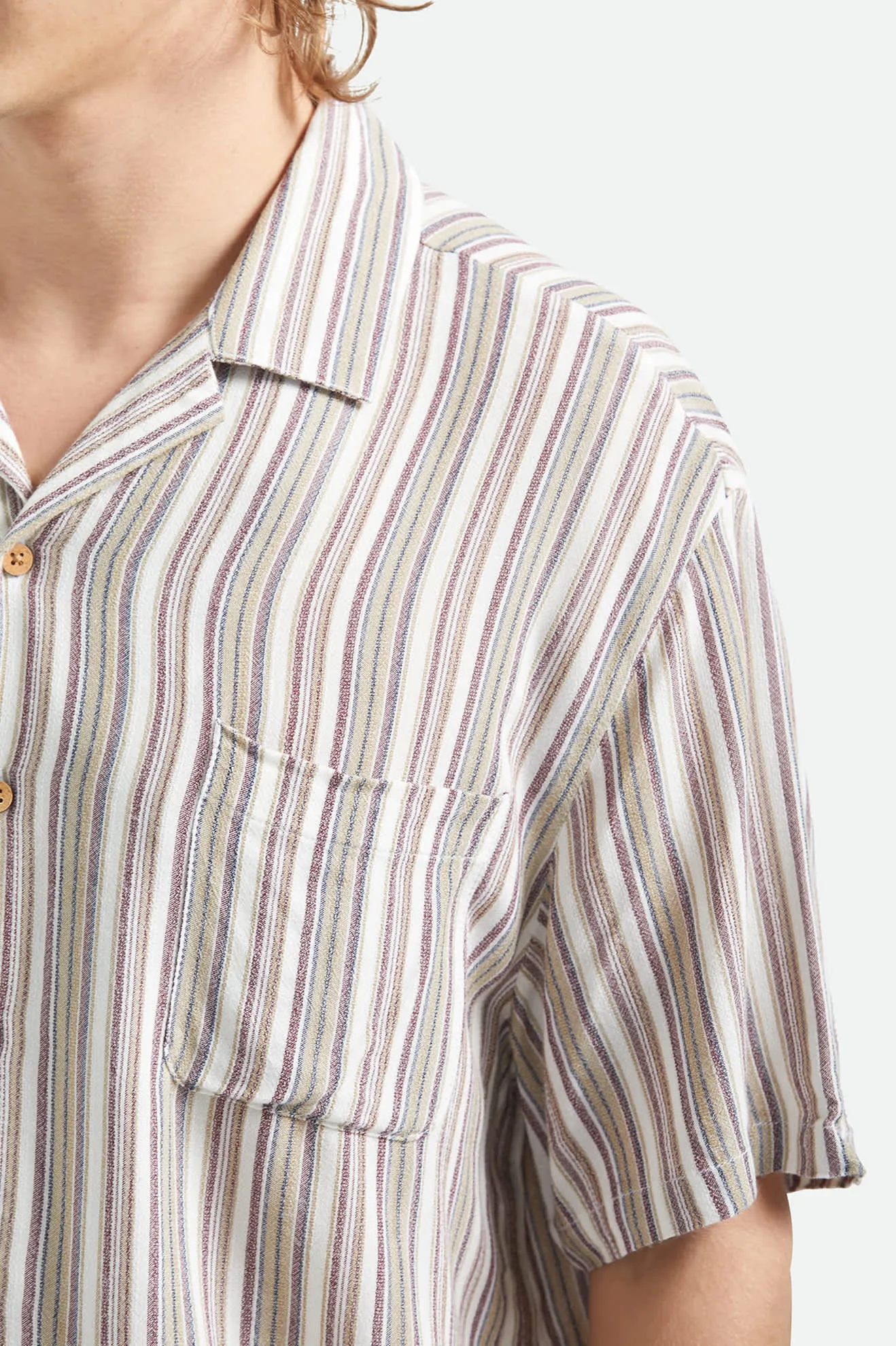 Bunker Twisted Stripe Short Sleeve Camp Collar Shirt - Robust Red sold by Brixton product image thumbnail 5