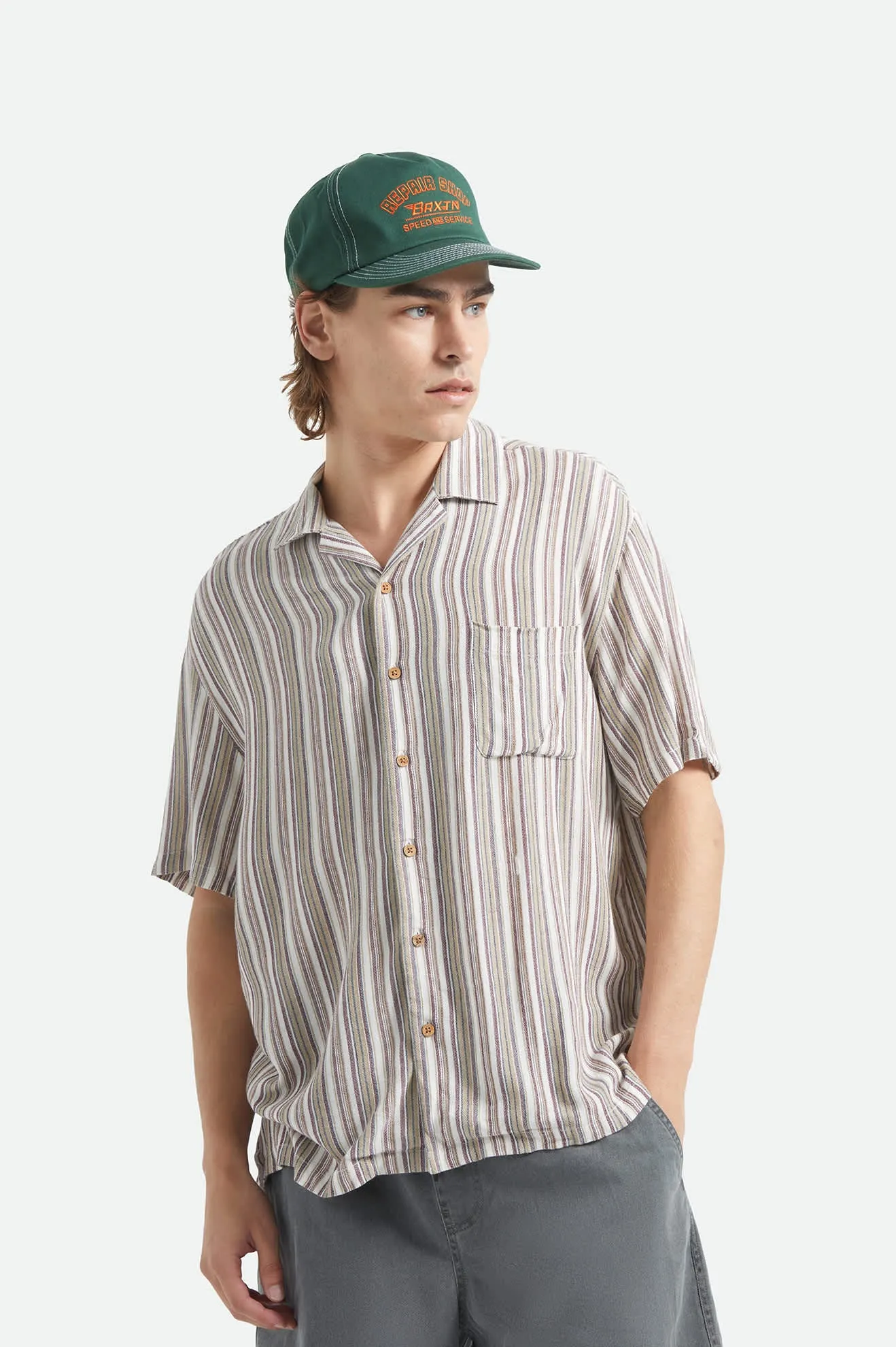 Bunker Twisted Stripe Short Sleeve Camp Collar Shirt - Robust Red sold by Brixton product image thumbnail 2