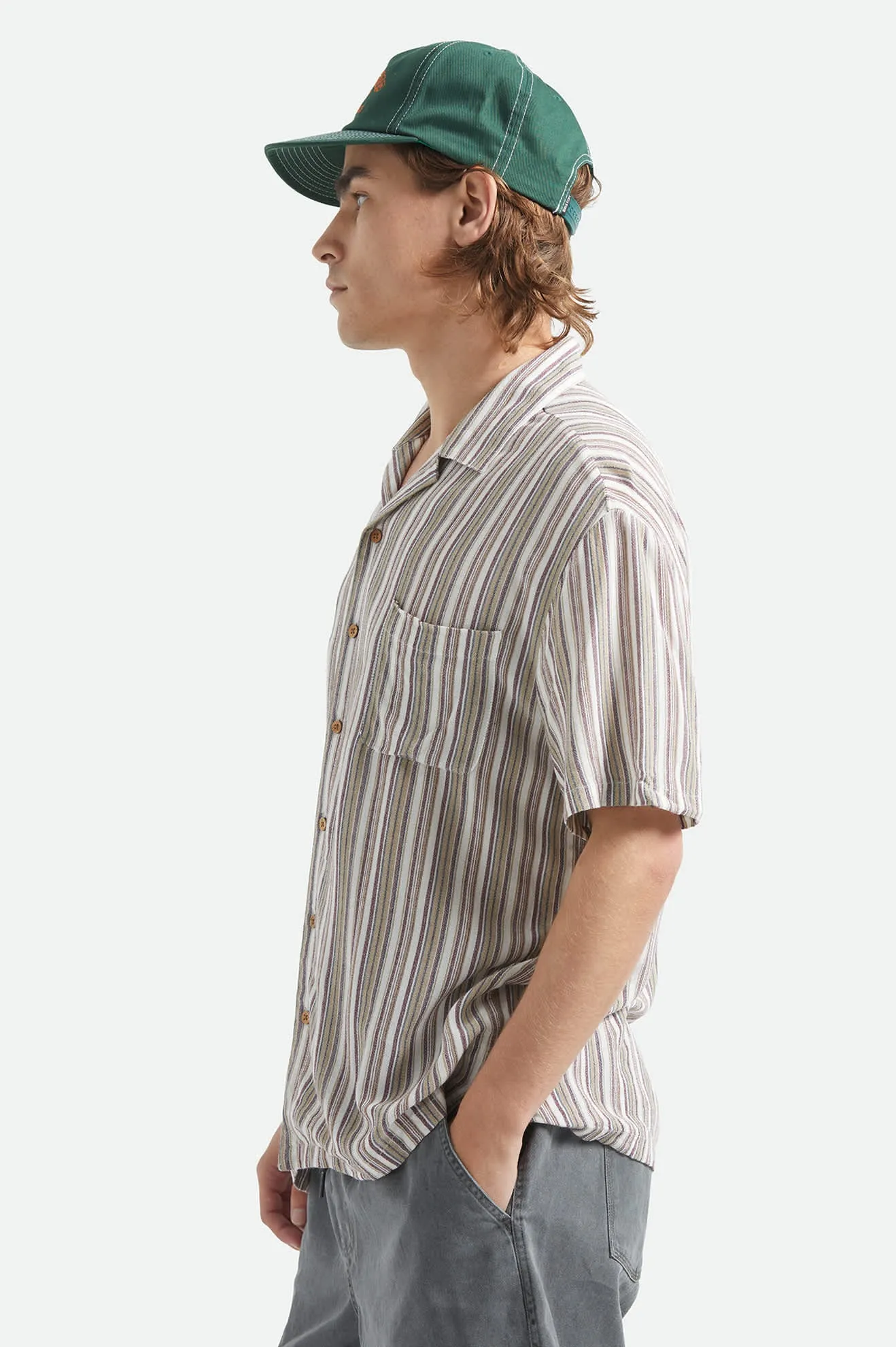 Bunker Twisted Stripe Short Sleeve Camp Collar Shirt - Robust Red sold by Brixton product image thumbnail 3