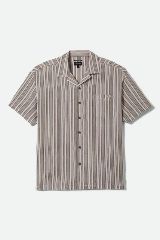 Bunker Twisted Stripe Short Sleeve Camp Collar Shirt - Robust Red made by Brixton