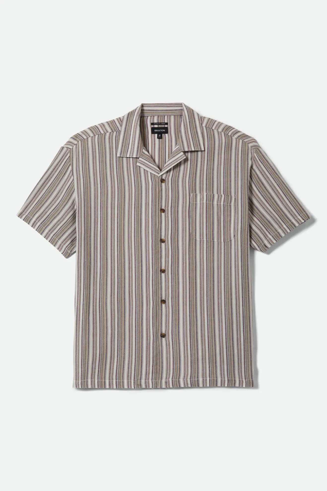 Bunker Twisted Stripe Short Sleeve Camp Collar Shirt - Robust Red sold by Brixton