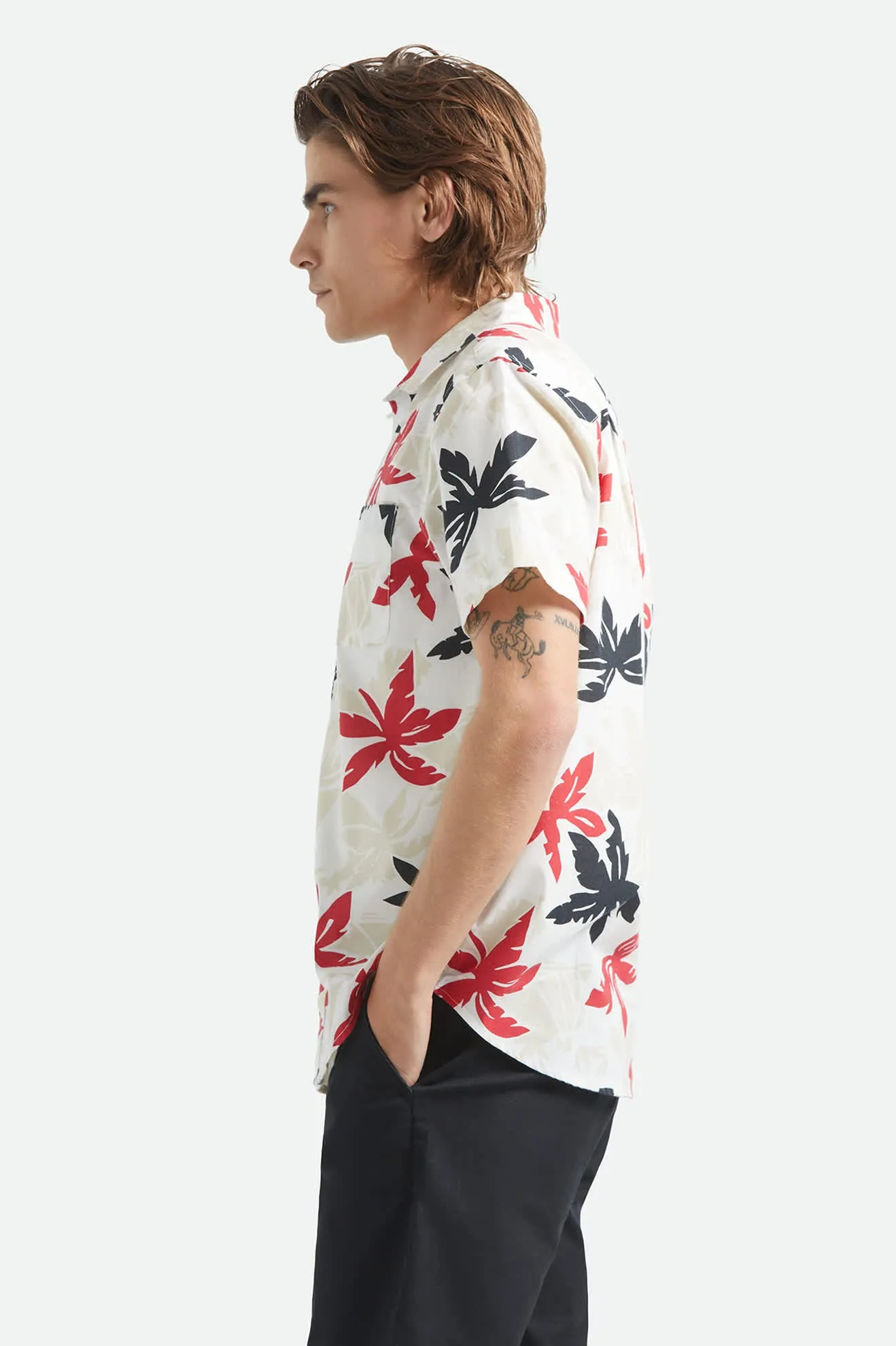 Charter Print Short Sleeve Shirt - Off White/Black/Red Palm Floral sold by Brixton product image thumbnail 3