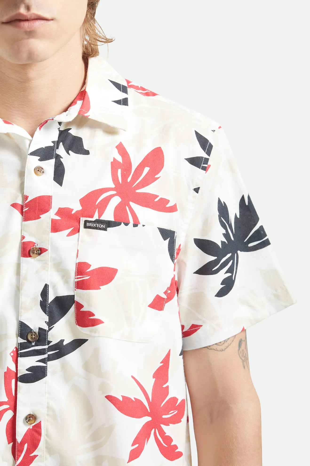 Charter Print Short Sleeve Shirt - Off White/Black/Red Palm Floral sold by Brixton product image thumbnail 5