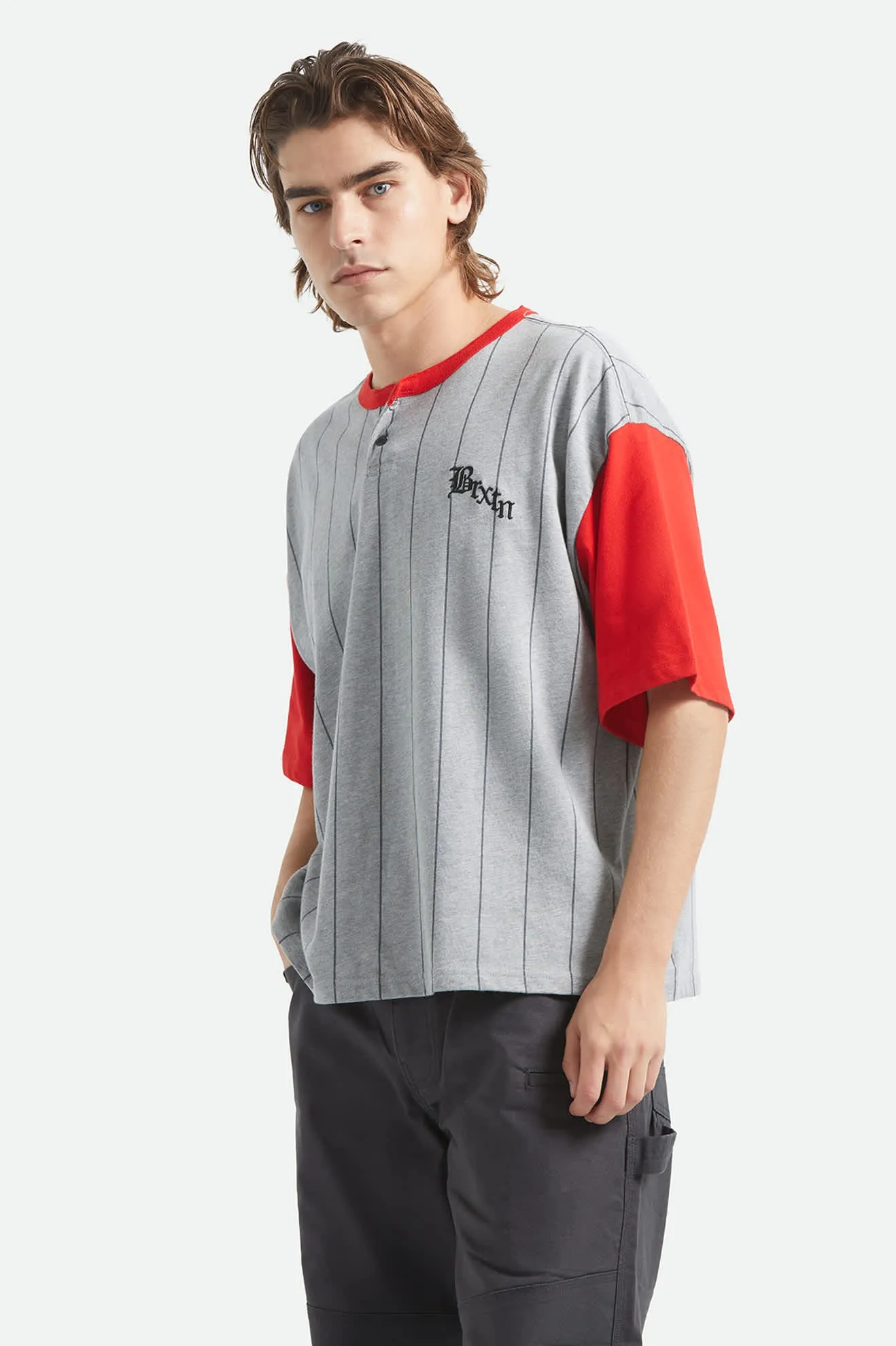 Boxy Short Sleeve Baseball T-Shirt - Heather Grey/Adrenaline Rush sold by Brixton product image thumbnail 5