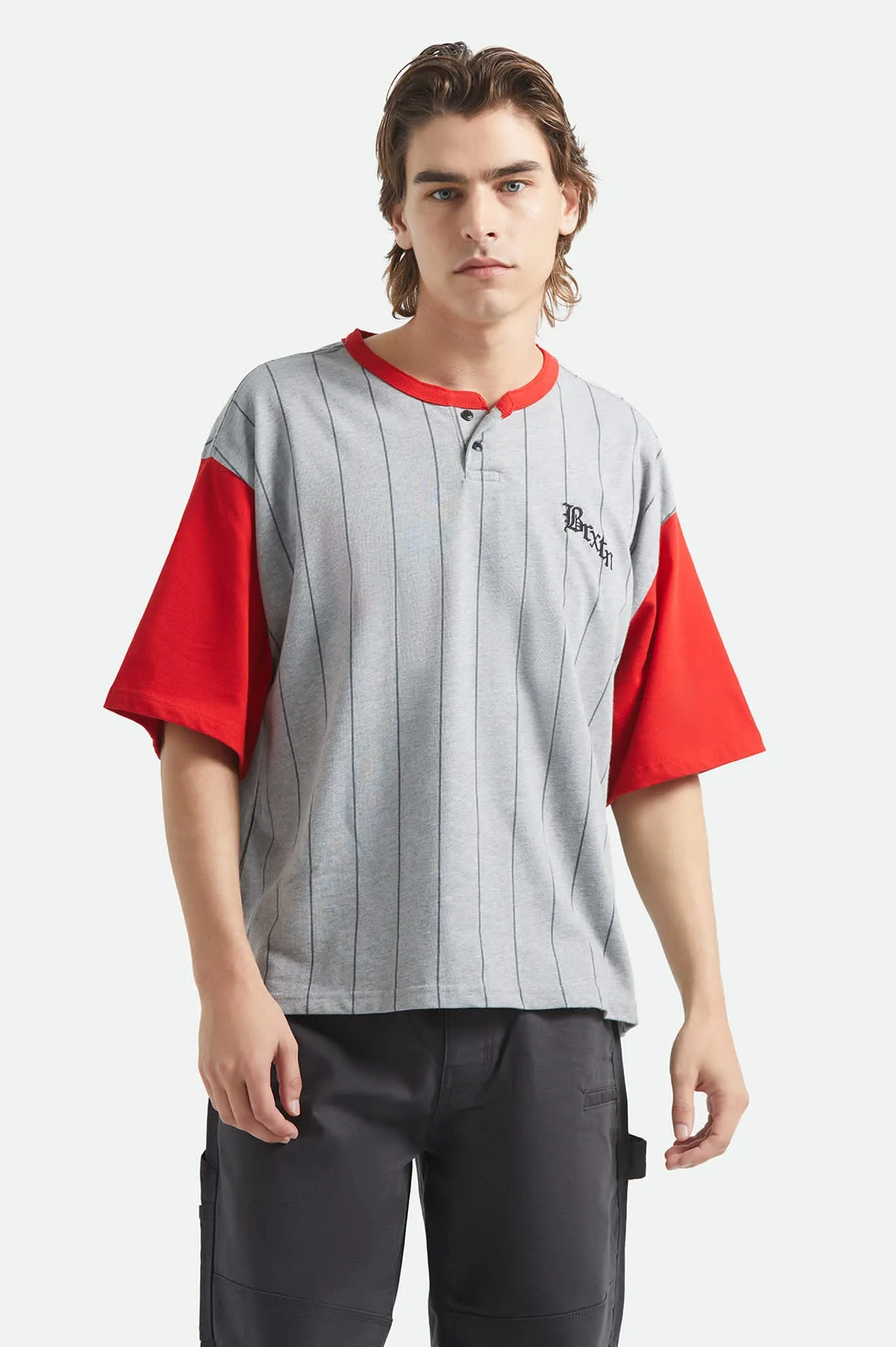 Boxy Short Sleeve Baseball T-Shirt - Heather Grey/Adrenaline Rush sold by Brixton product image thumbnail 2
