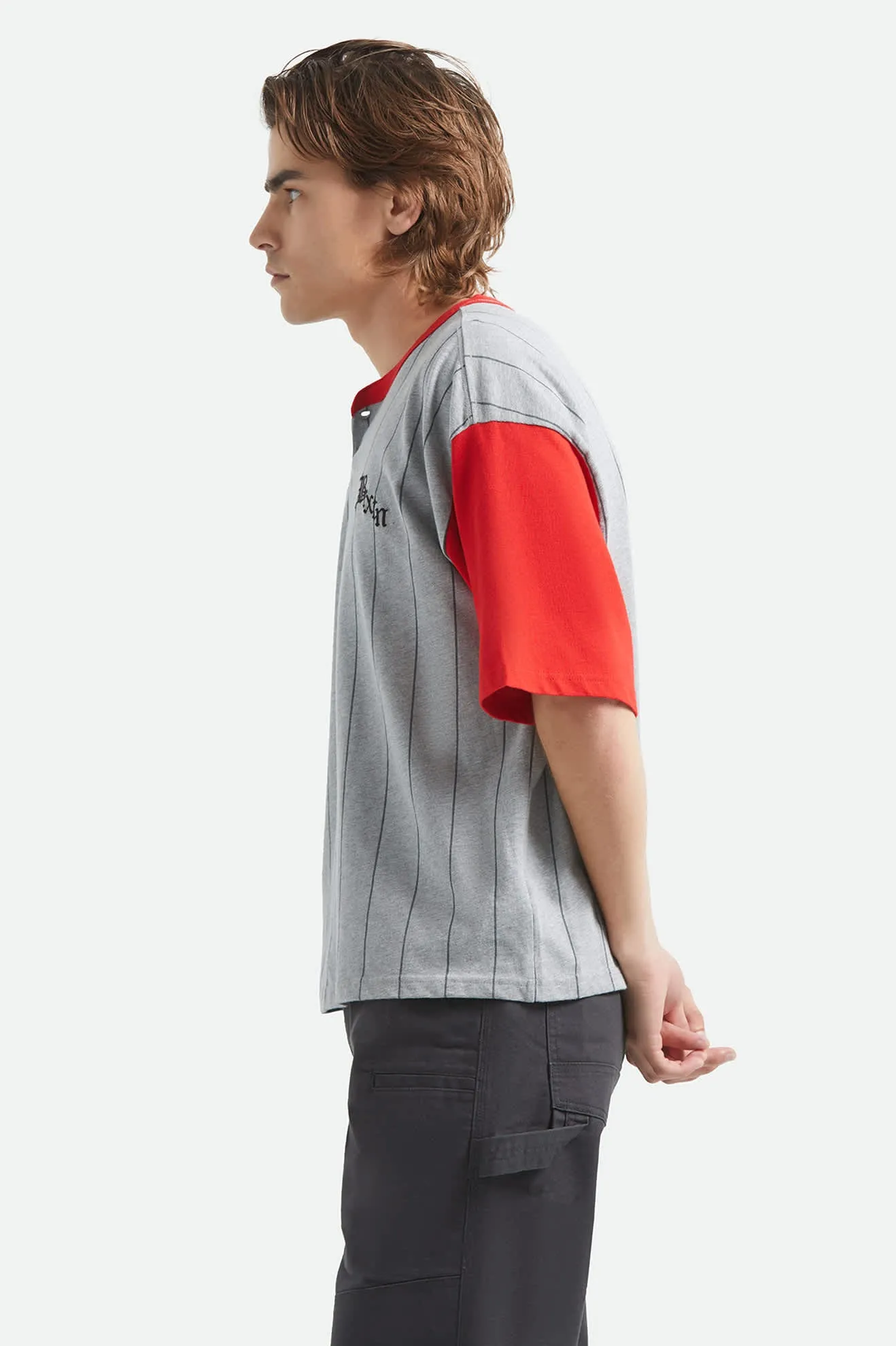 Boxy Short Sleeve Baseball T-Shirt - Heather Grey/Adrenaline Rush sold by Brixton product image thumbnail 3