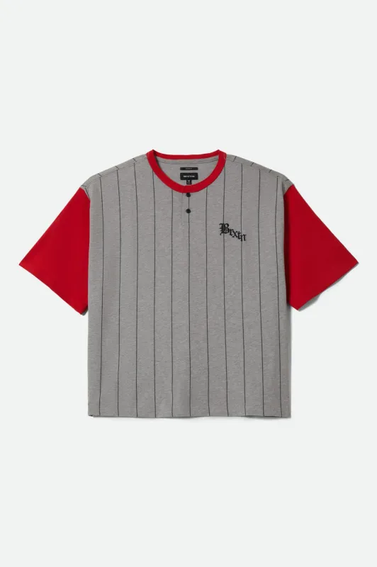Boxy Short Sleeve Baseball T-Shirt - Heather Grey/Adrenaline Rush sold by Brixton