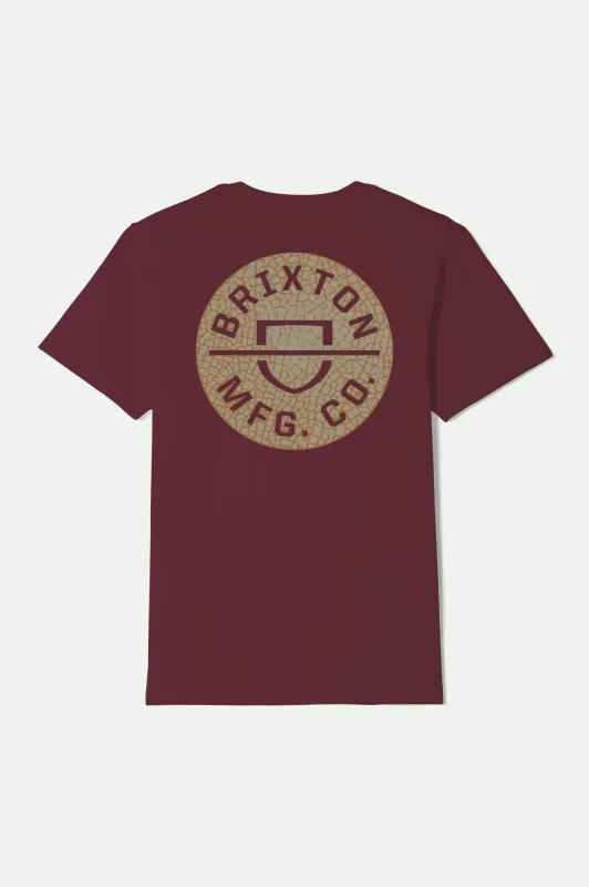 Crest II S/S Standard T-Shirt - Burgandy/Tobacco/Sand sold by Brixton