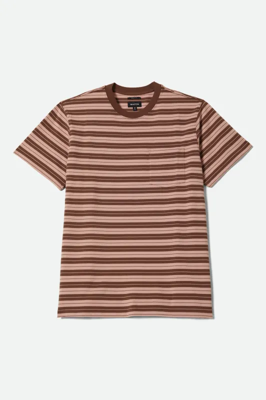 Nova Stripe Short Sleeve Pocket T-Shirt - Pinecone Brown/Silver Pink Worn Wash sold by Brixton