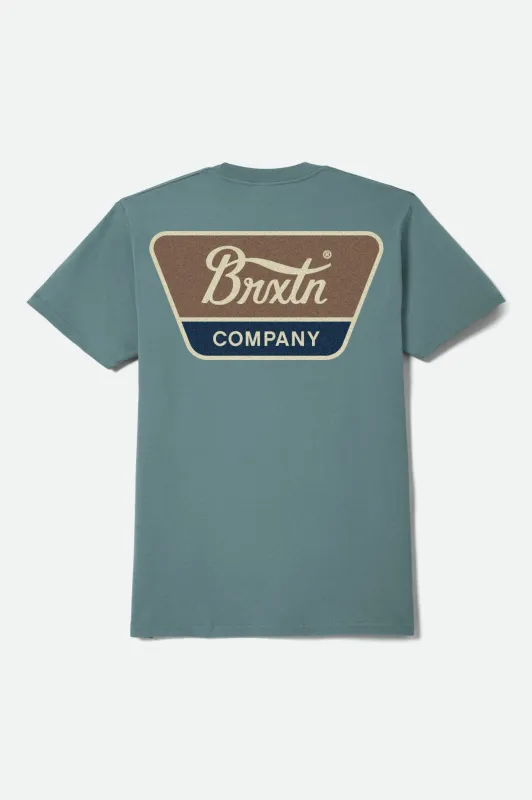 Linwood Short Sleeve Standard T-Shirt - Ocean Breeze/Brown/Dark Navy sold by Brixton