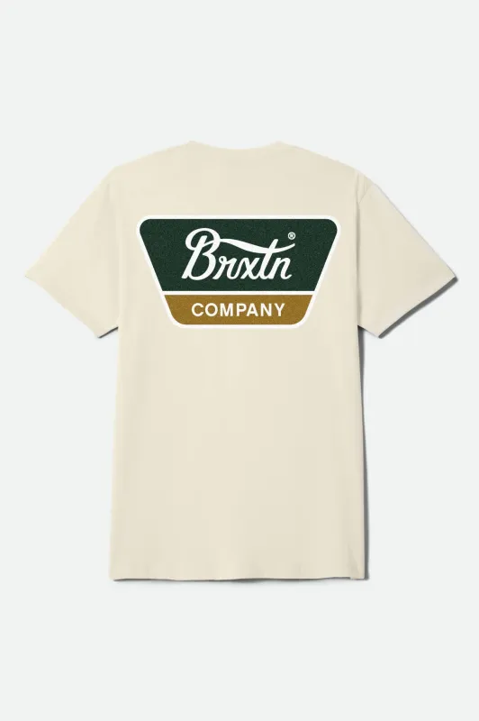Linwood Short Sleeve Standard T-Shirt - Cream/Dark Green/Metal Bronze made by Brixton