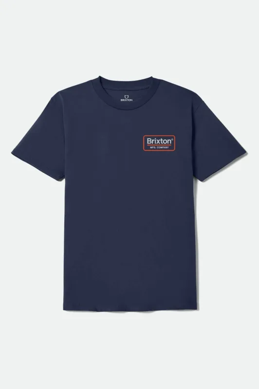 Palmer Short Sleeve Standard T-Shirt - New Navy/Light Grey/Orange sold by Brixton