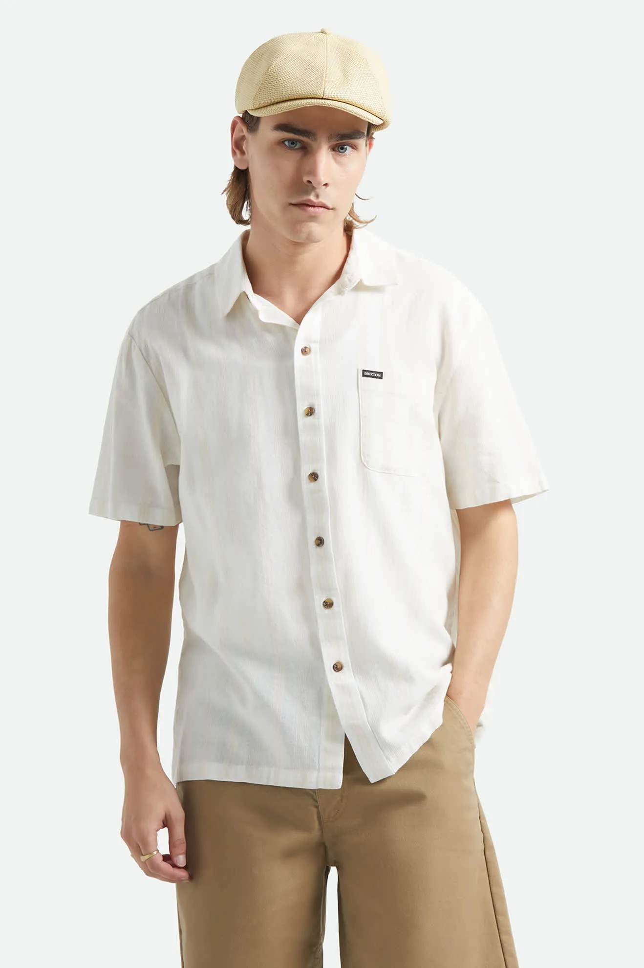 Cru Stripped Dobby Short Sleeve Shirt - Off White sold by Brixton product image thumbnail 2