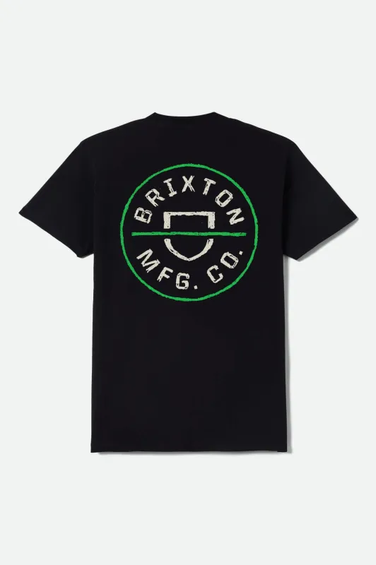 Crest II Short Sleeve T-Shirt - Black/Stone/Green made by Brixton