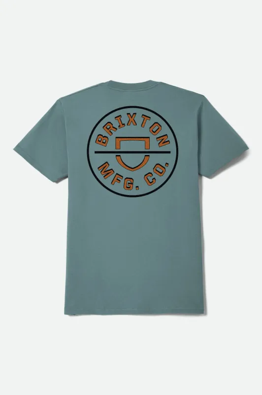 Crest II Short Sleeve T-Shirt - Ocean Breeze/ Black/Rust made by Brixton
