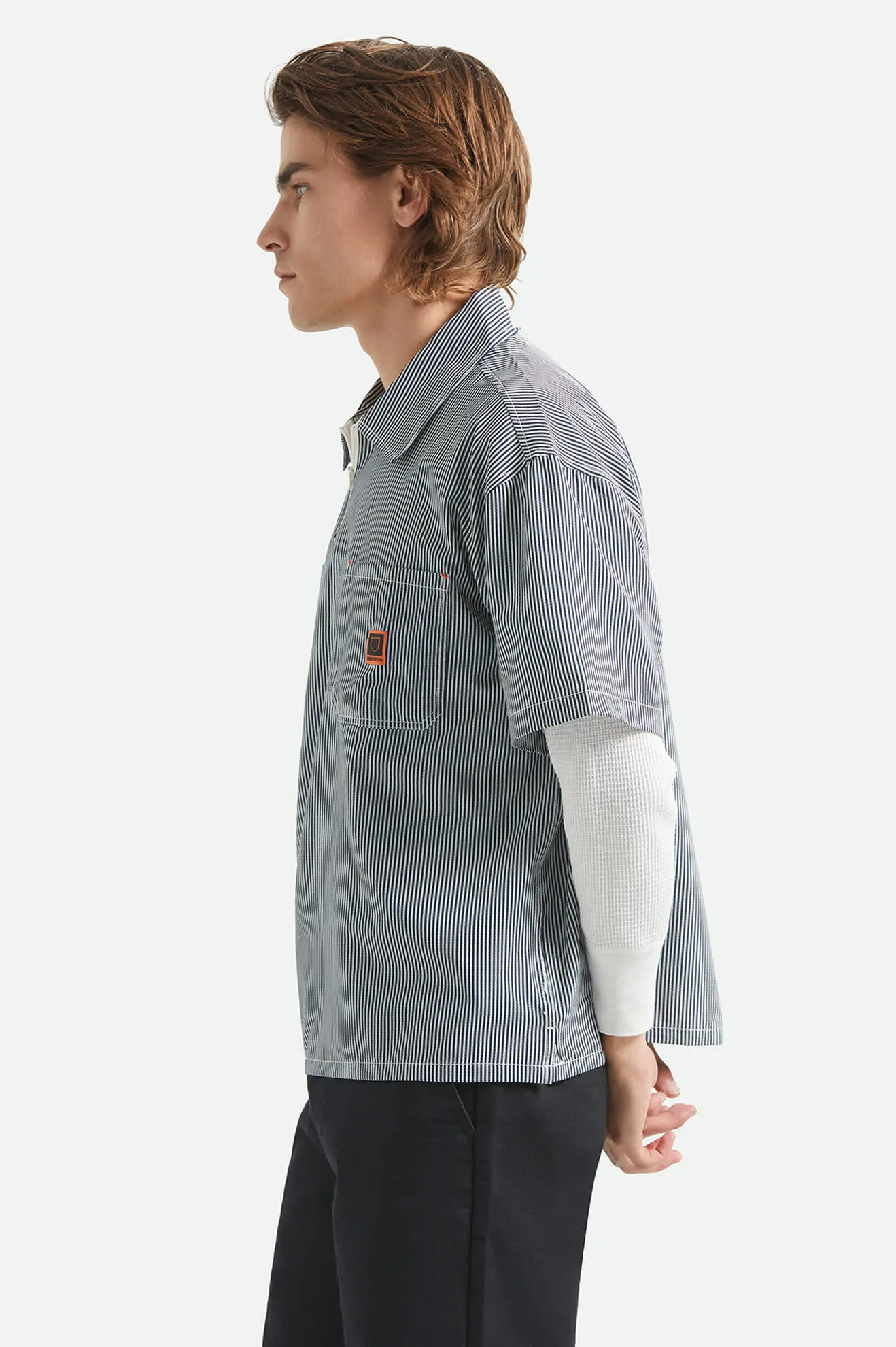 Journey Lightweight 1/2 Zip Cropped Short Sleeve Shirt - Navy/White Stripe sold by Brixton product image thumbnail 3