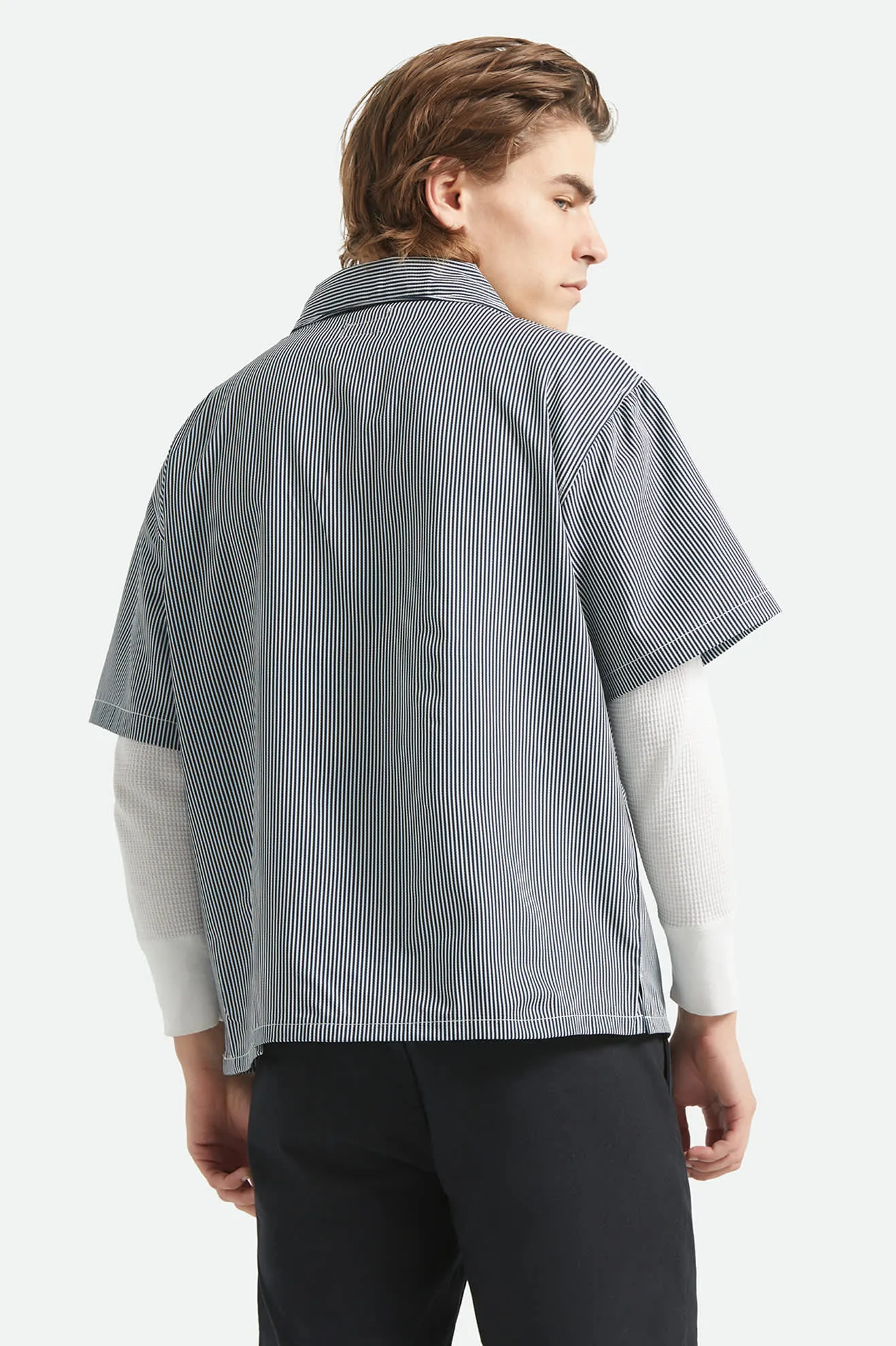 Journey Lightweight 1/2 Zip Cropped Short Sleeve Shirt - Navy/White Stripe sold by Brixton product image thumbnail 4