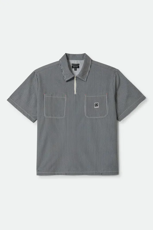 Journey Lightweight 1/2 Zip Cropped Short Sleeve Shirt - Navy/White Stripe made by Brixton