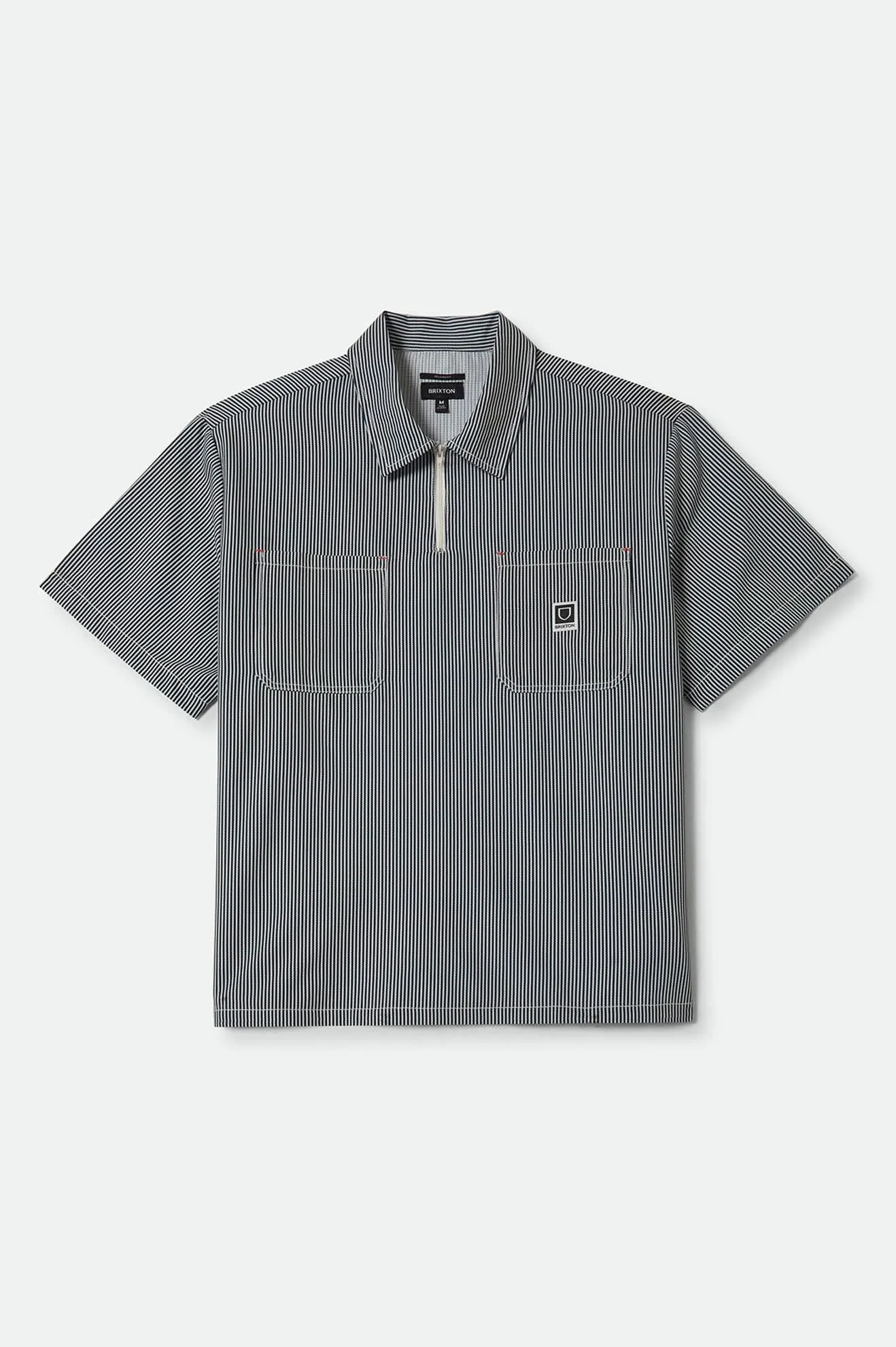 Journey Lightweight 1/2 Zip Cropped Short Sleeve Shirt - Navy/White Stripe sold by Brixton