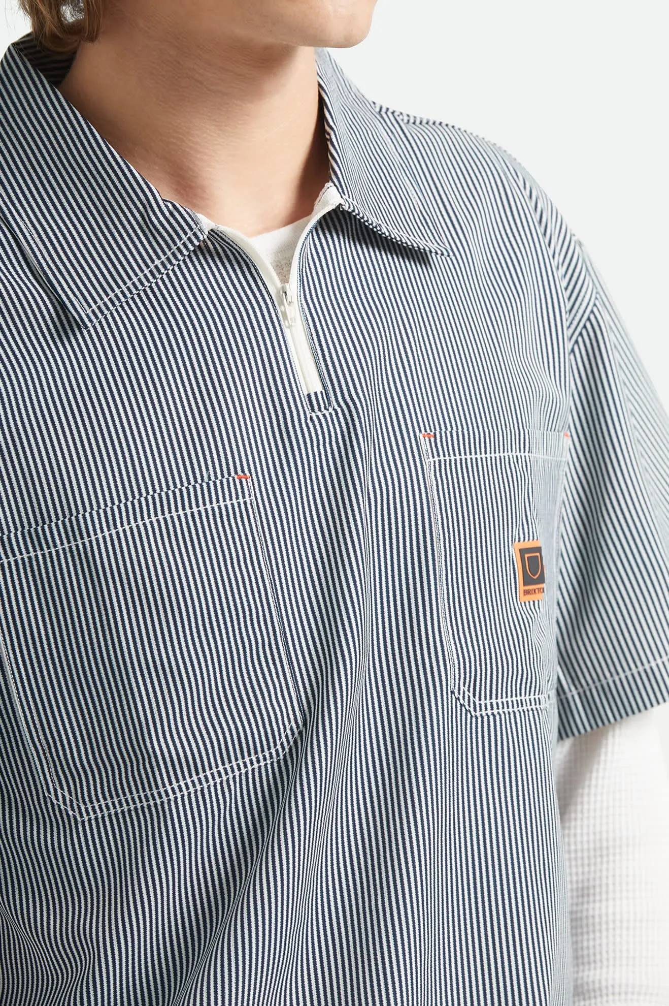 Journey Lightweight 1/2 Zip Cropped Short Sleeve Shirt - Navy/White Stripe sold by Brixton product image thumbnail 5