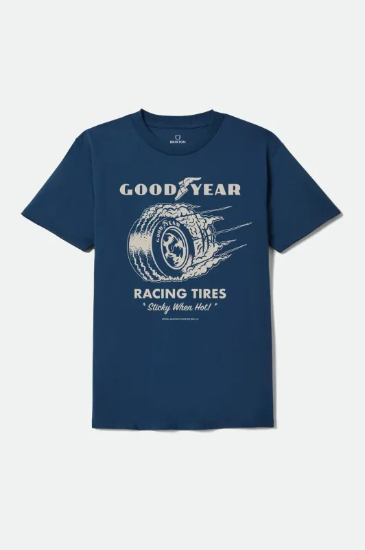 Goodyear Cheater Slick Short Sleeve Standard T-Shirt - Navy made by Brixton