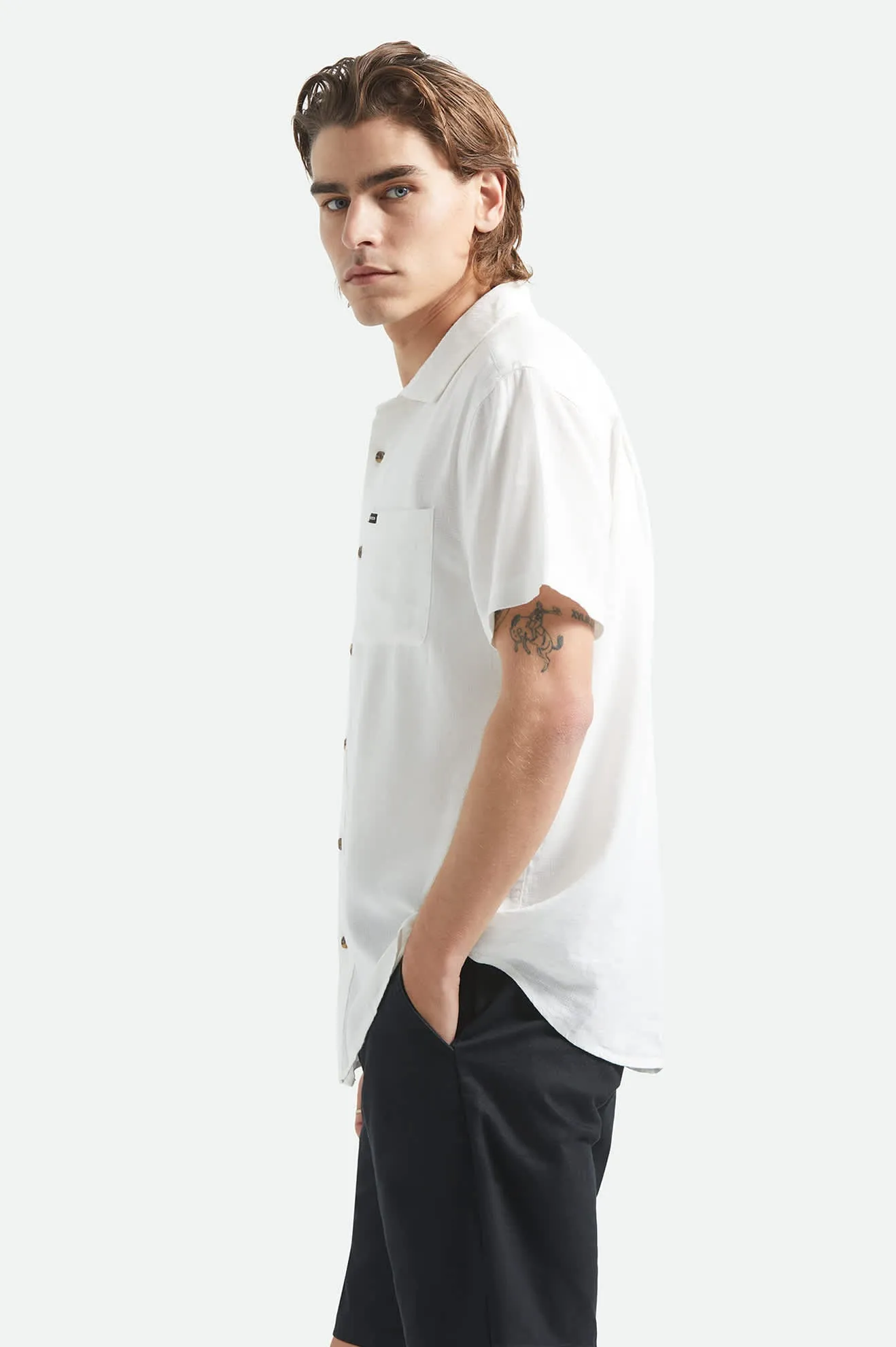 Charter Slub Short Sleeve Shirt - Off White sold by Brixton product image thumbnail 3