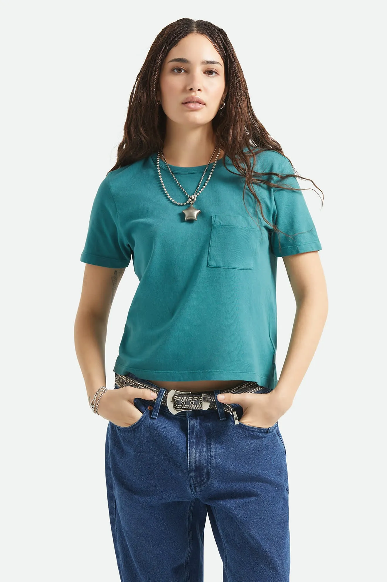 Carefree Organic Garment Dye Perfect T-Shirt - Washed Mediterranean Teal sold by Brixton