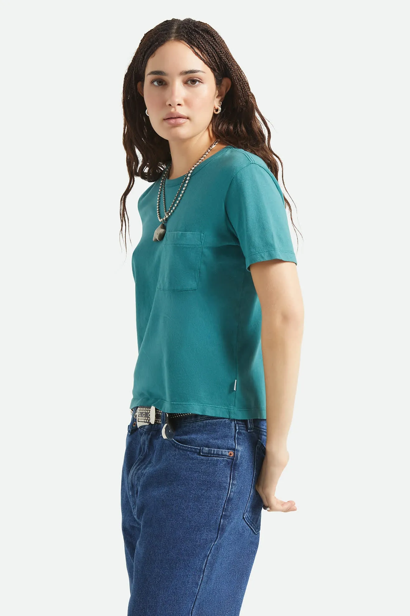 Carefree Organic Garment Dye Perfect T-Shirt - Washed Mediterranean Teal sold by Brixton product image thumbnail 3