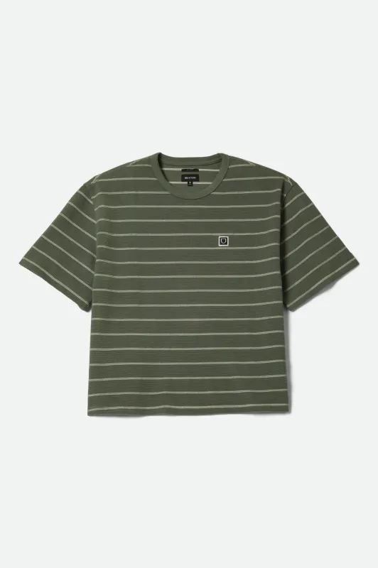 Shield Pique Boxy T-Shirt - Dark Olive/Whitecap made by Brixton