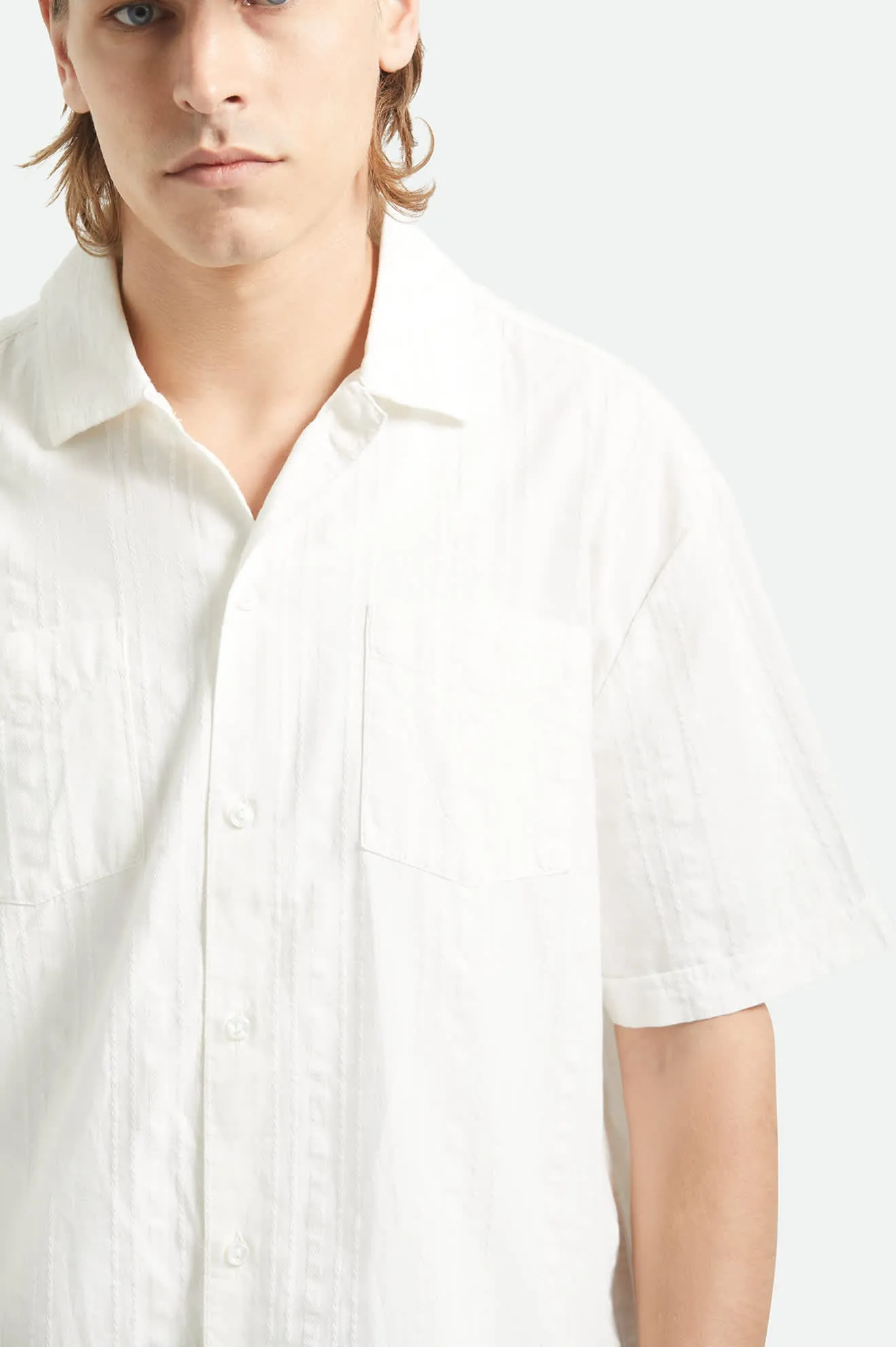 Vintage Short Sleeve Shirt - Off White Jacquard Stripe sold by Brixton product image thumbnail 5