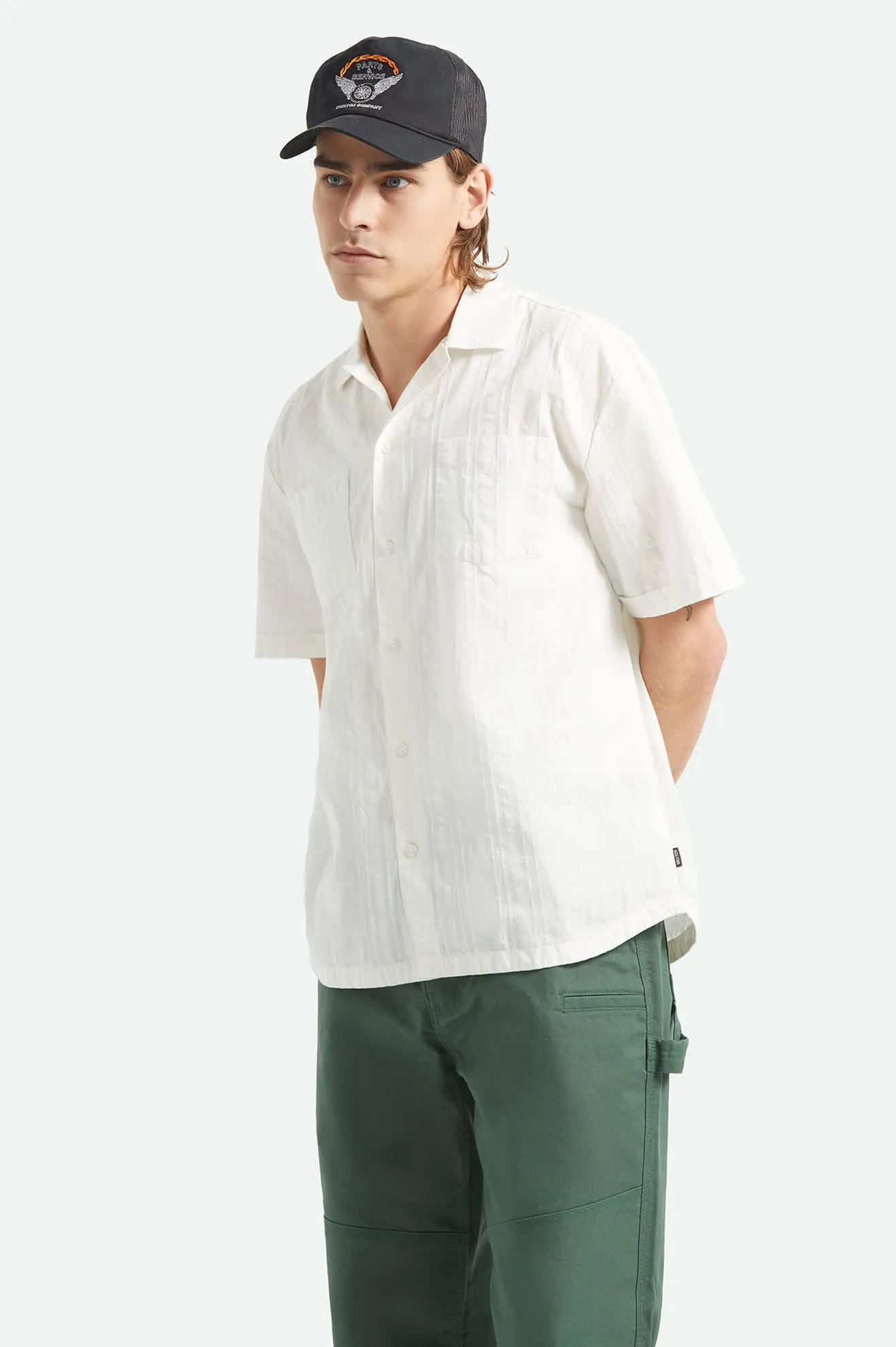 Vintage Short Sleeve Shirt - Off White Jacquard Stripe sold by Brixton product image thumbnail 2
