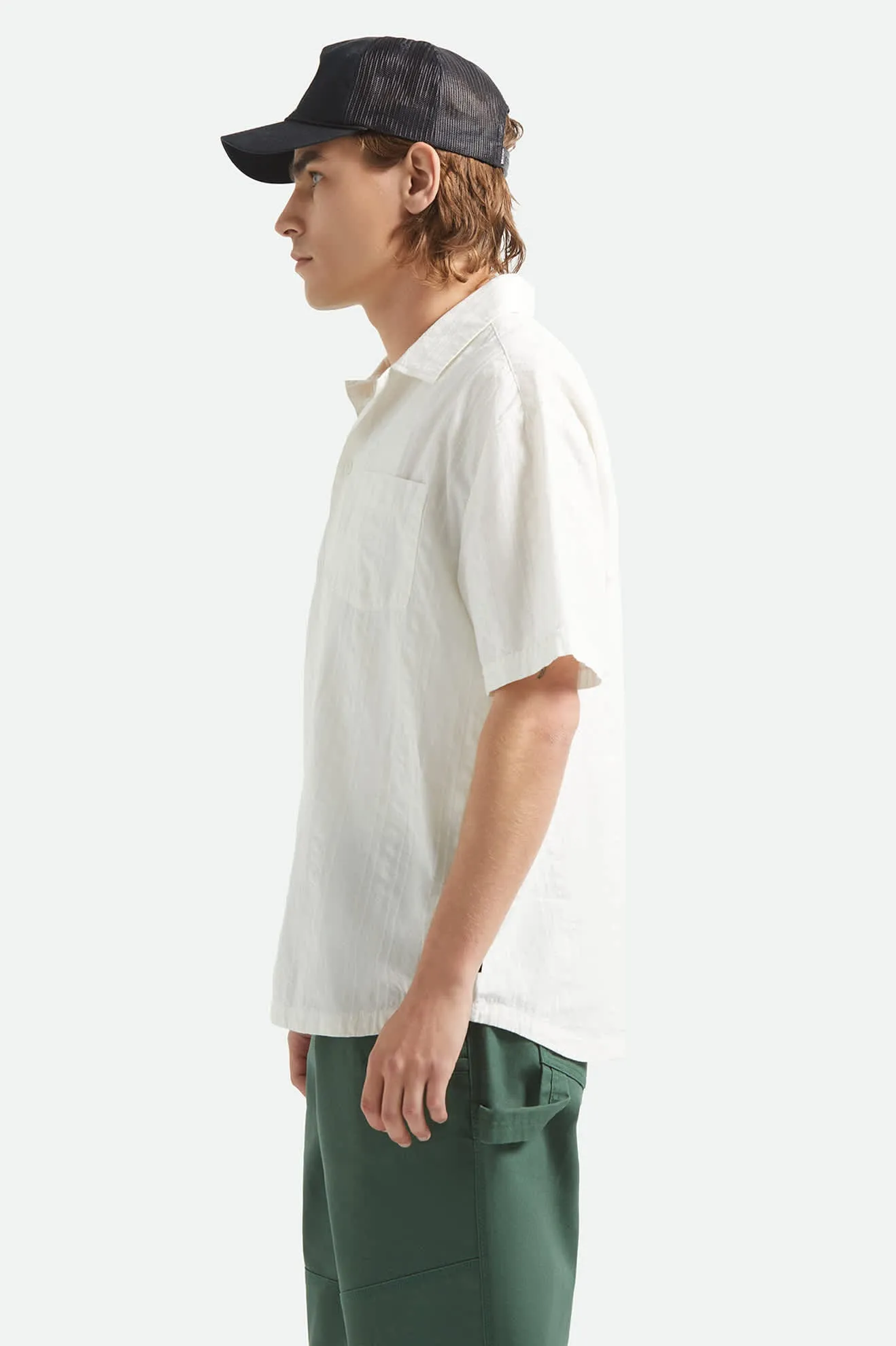 Vintage Short Sleeve Shirt - Off White Jacquard Stripe sold by Brixton product image thumbnail 3