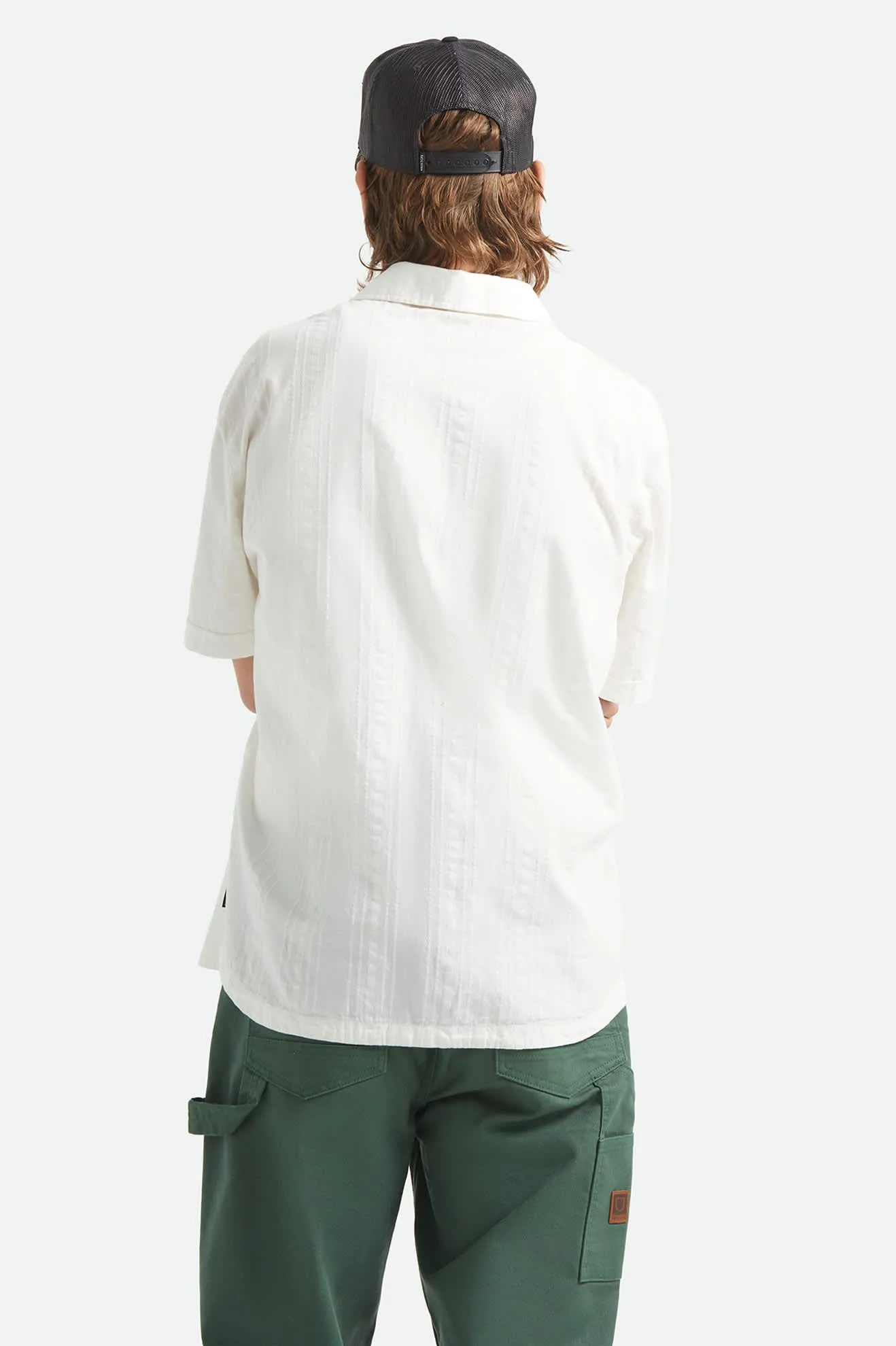 Vintage Short Sleeve Shirt - Off White Jacquard Stripe sold by Brixton product image thumbnail 4