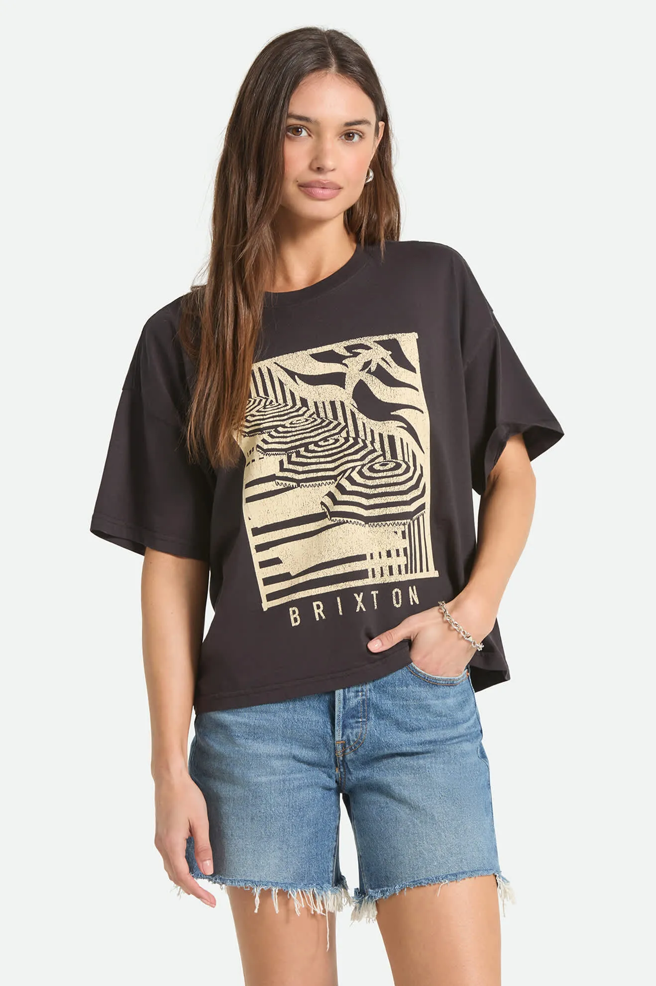 Poolside Boxy Crew T-Shirt - Washed Black sold by Brixton