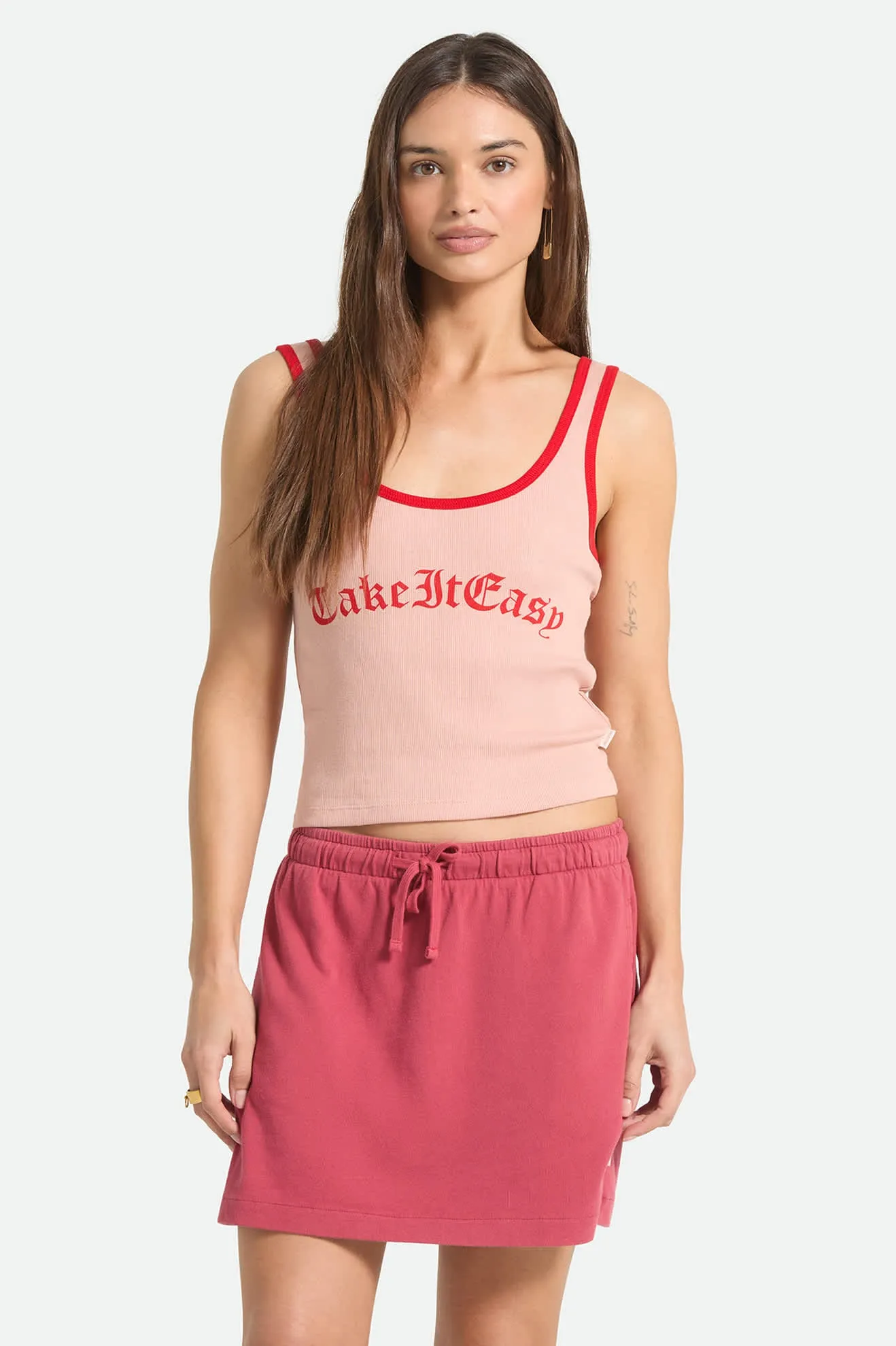 Take It Easy Ringer A-Tank - Silver Pink sold by Brixton