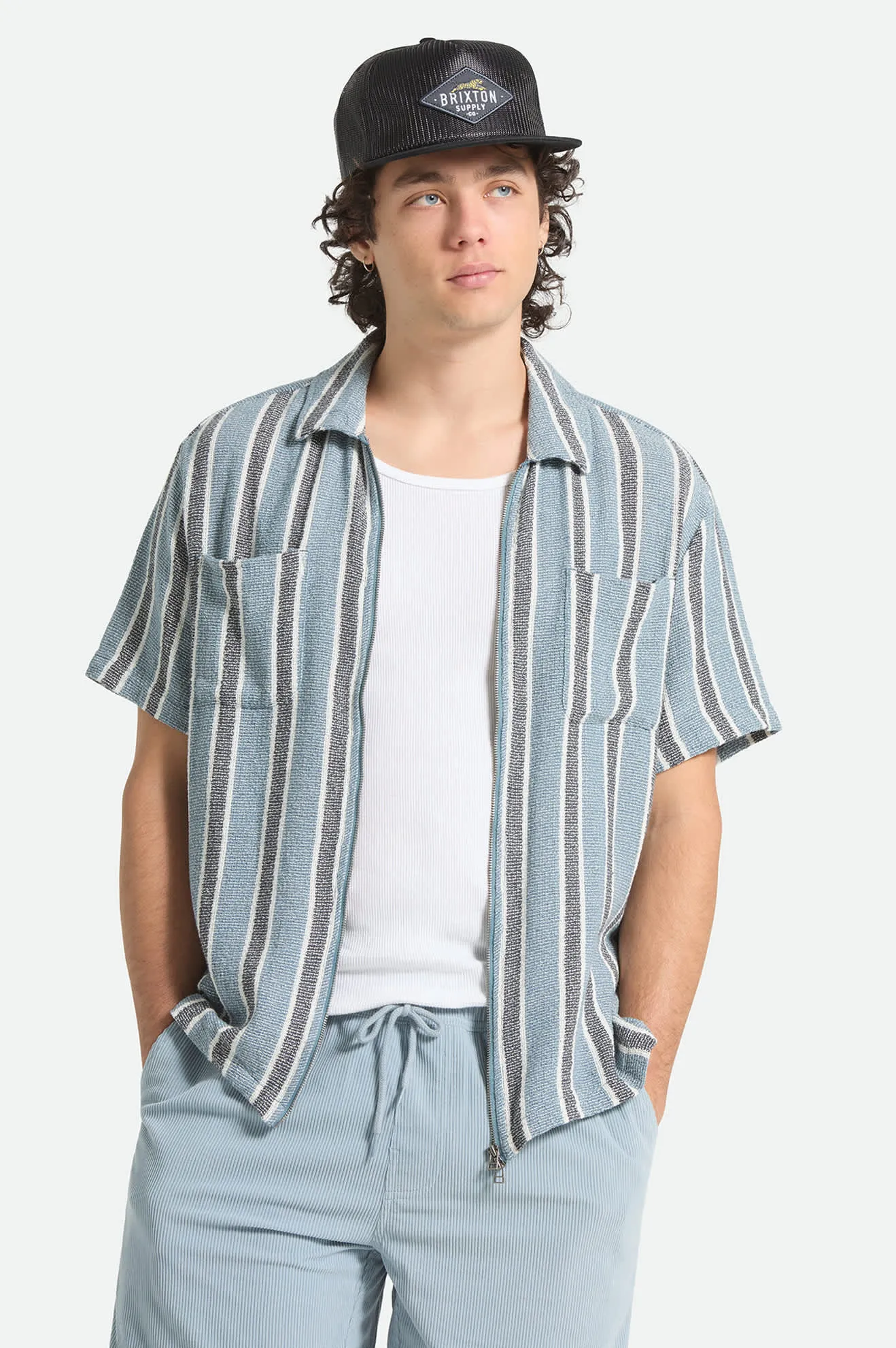 The Dexter Textured Stripe Short Sleeve Shirt - Black/Dusty Blue sold by Brixton product image thumbnail 2