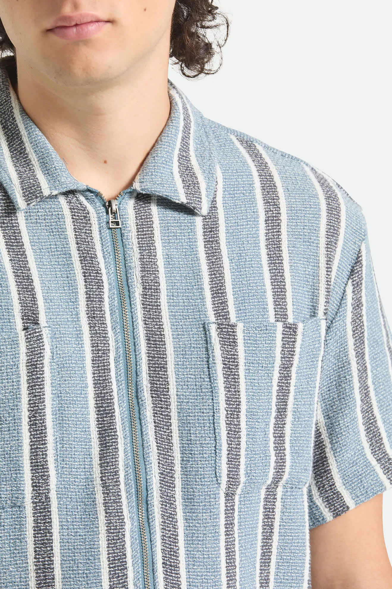 The Dexter Textured Stripe Short Sleeve Shirt - Black/Dusty Blue sold by Brixton product image thumbnail 4