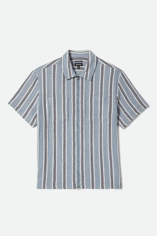 The Dexter Textured Stripe Short Sleeve Shirt - Black/Dusty Blue made by Brixton