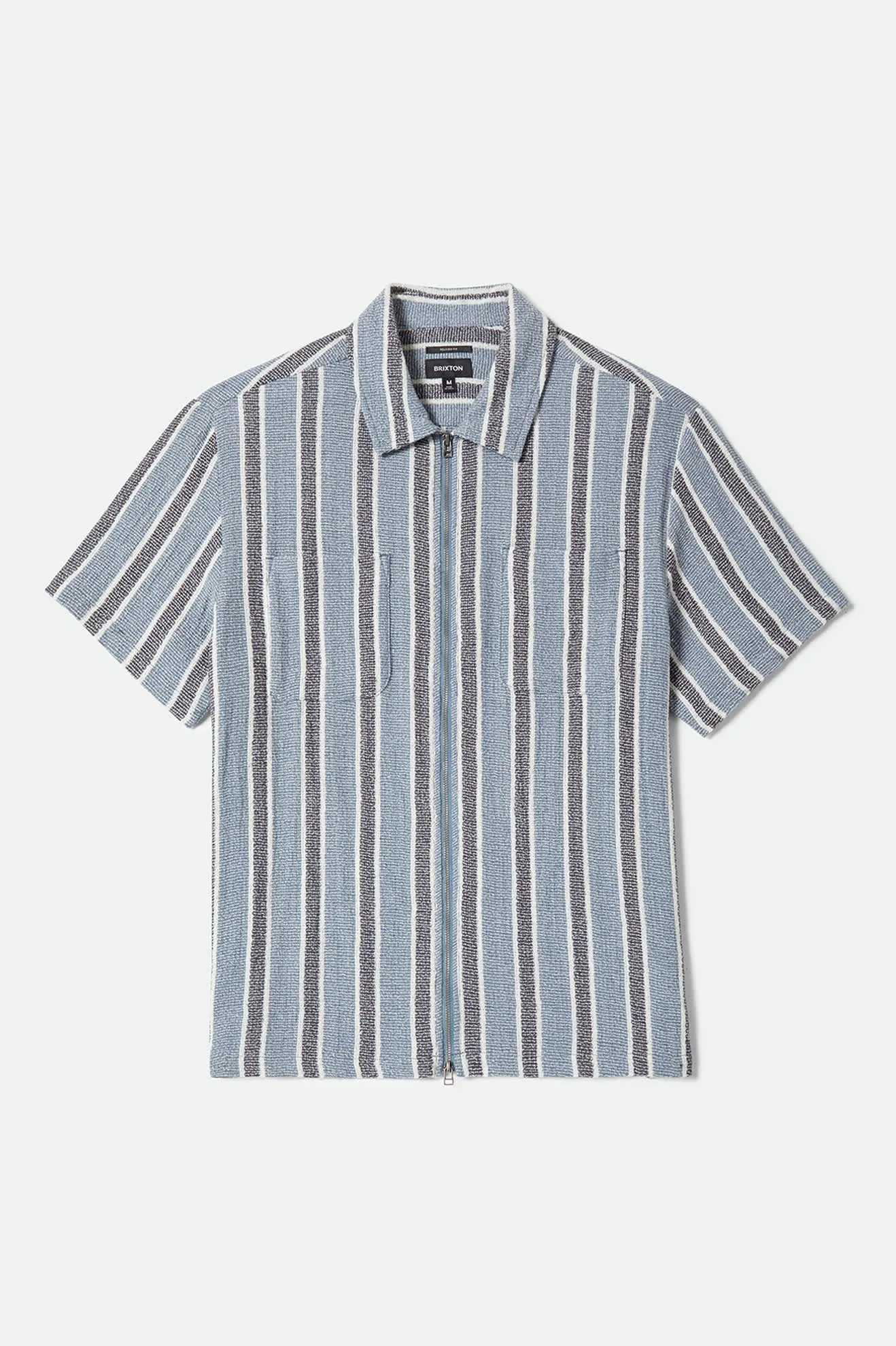 The Dexter Textured Stripe Short Sleeve Shirt - Black/Dusty Blue sold by Brixton